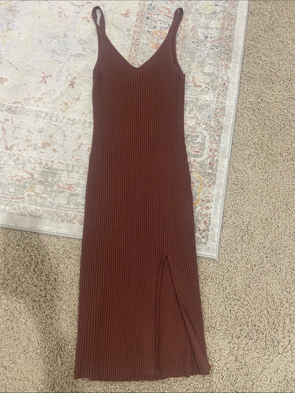 Abercrombie & Fitch Ribbed Maxi Slip Dress in Brown